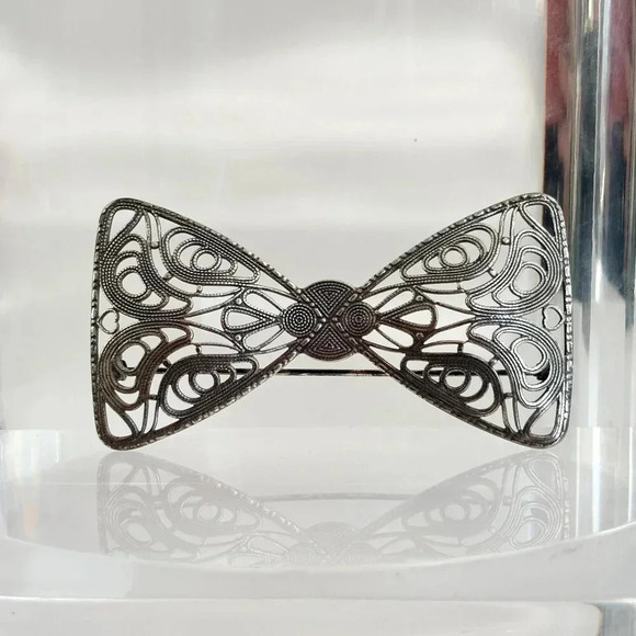 Art Deco Large XL Vintage Textured Handcrafted Cannetille Style Bowtie Brooch - Picture 2 of 10